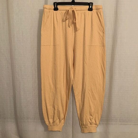 aerie L Almond Yellow Oversized Lounge JoggerβDrawstring Sweatpants with Pockets - Picture 1 of 11